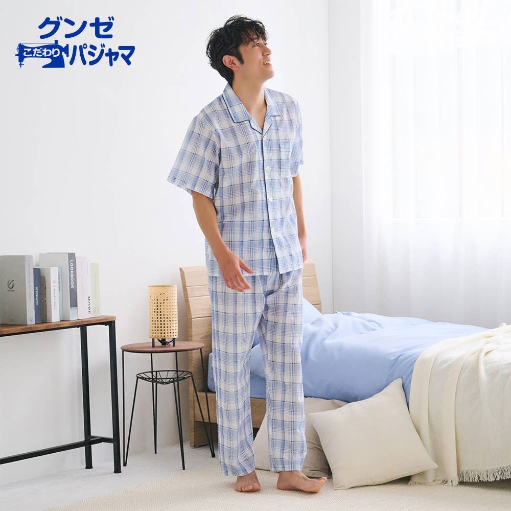 綿100％ 布帛 パジャマ 半袖長パンツ